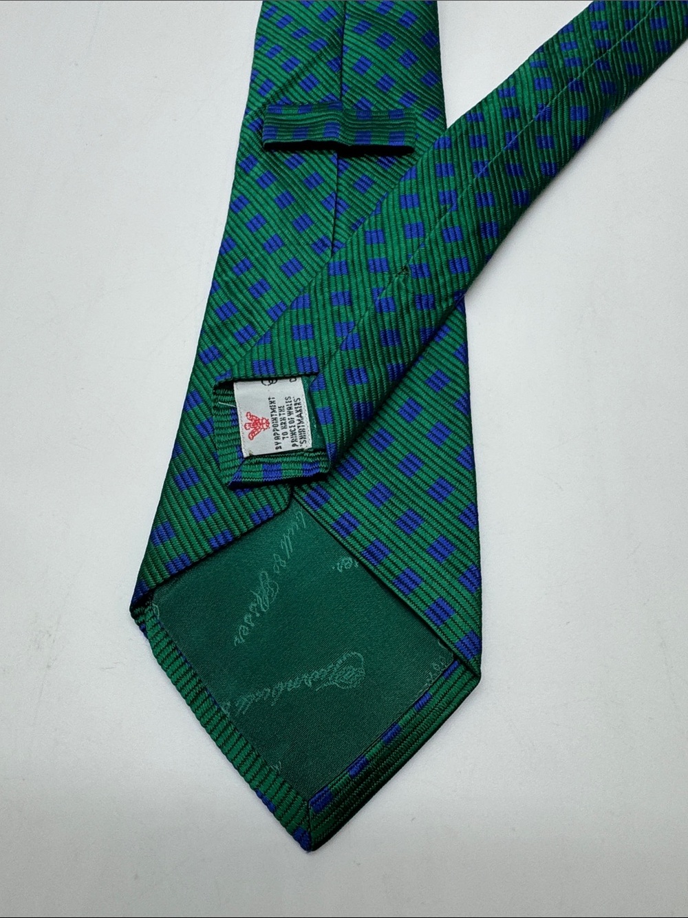 Turnbull & Asser Green Tie with Blue Square Motif #0044